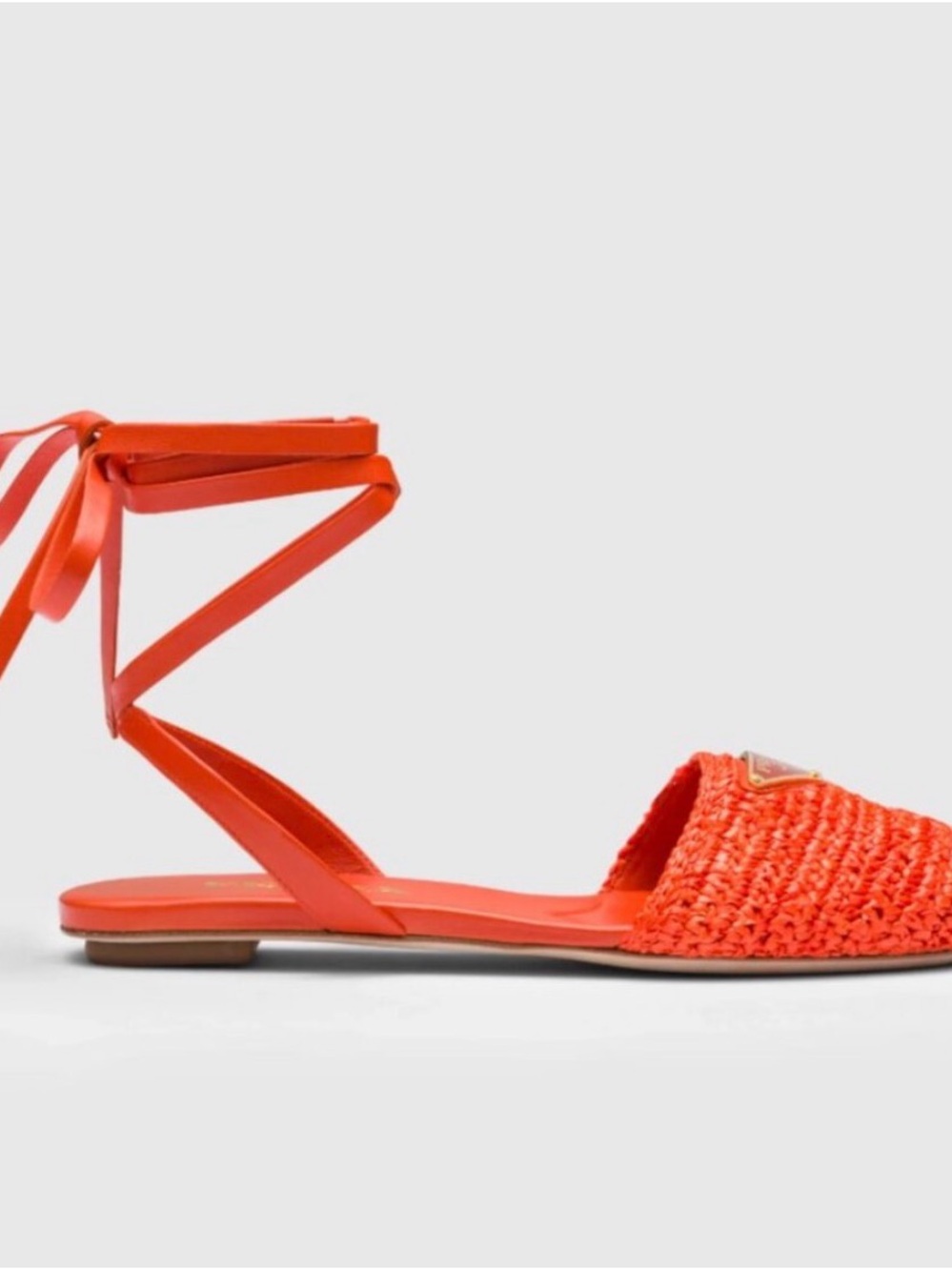 Prada Women’s Orange Raffia Lace-Up Flat Espadrilles Authentic NIB Size 5 - Picture 2 of 9
